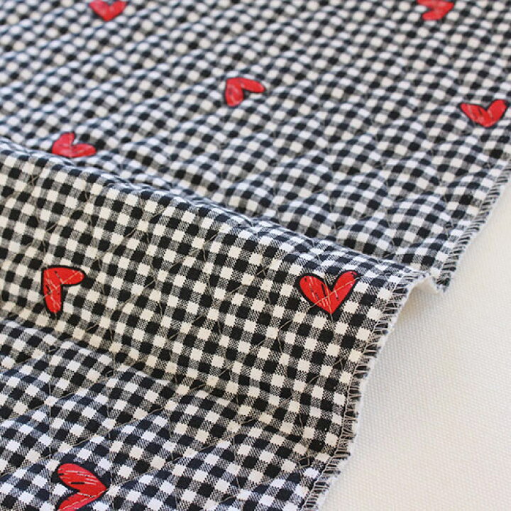楽天市場 レシピ付 生地 布 入園入学 北欧風キルティング 幅105cm Square Heart 10cm単位販売 女の子 チェック 黒 ハート スクエアハート おしゃれ かわいい デコレクションズ 生地 布地