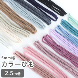カラーひも 5mm幅 2.5m巻 デコレクションズオリジナル副資材 【メール便対応】 巾着ひも 巾着紐 カラーコード 副資材 手づくり 手作り 入園 入学 手芸材料 手芸用品 工業用 業務用 おしゃれ かわいい 韓国