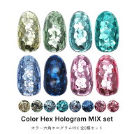 ネイルアート カラー六角ホログラムMIX パウチ入り [約0.1mm～3mm] 約1g入り 全8種セット ジェルネイル