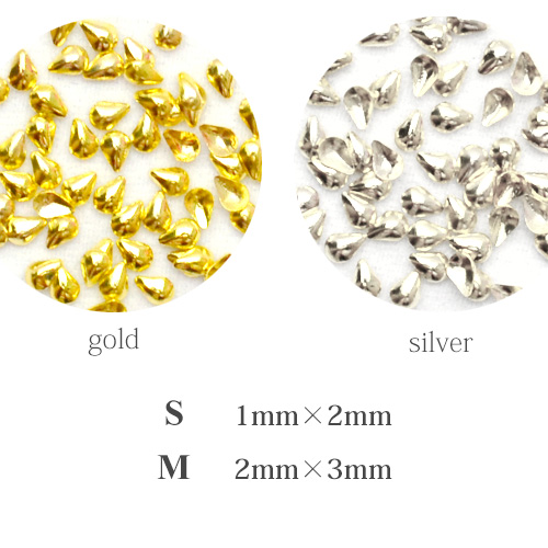 極小メタルスタッズ ティアドロップ[1mm 2mm] 高品質メタルネイルパーツ  約60粒入 ネイルパーツ ゴールド・シルバー セルフネイル ジェルネイル