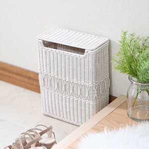 ホワイトラタン ダストボックス ホワイト 白 ホワイトインテリア 韓国インテリア 雑貨 かわいい おとな可愛い おしゃれ ゴミ箱 蓋付き スリム 家具 ゴミ箱 おしゃれなごみ箱