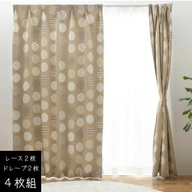 ユニベール 4枚組 ドット柄 遮光カーテン 幅100×丈135cm/幅100×丈178cm/幅100×丈200cm アウトレット 2級遮光 アトレ
