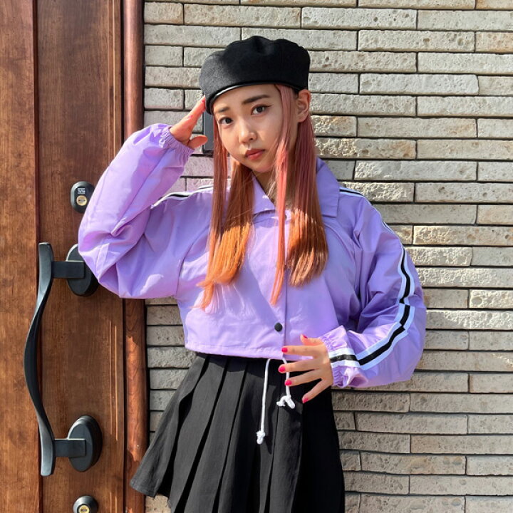 楽天市場 即納あり ブルゾン ジャンパー ライン パープル ワイドシルエット ショート丈 長袖 シャカシャカ 原宿系 ファッション レディース ゆめかわいい 服 奇抜 派手 個性的 ダンス 衣装 コスチューム ヒップホップ 韓国 大きいサイズ ダンス衣装decorative