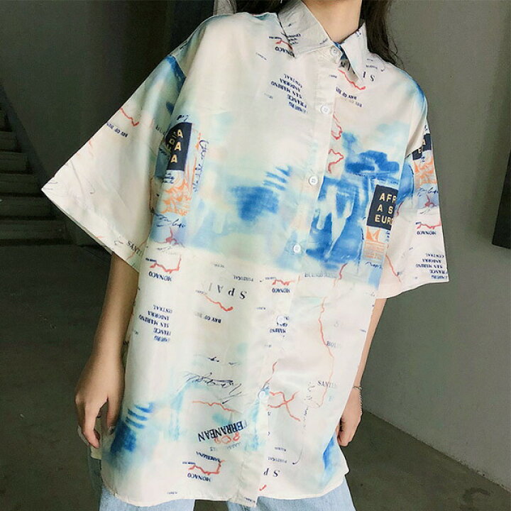 楽天市場】柄シャツ シャツ レディース 長袖 おしゃれ オーバーサイズ