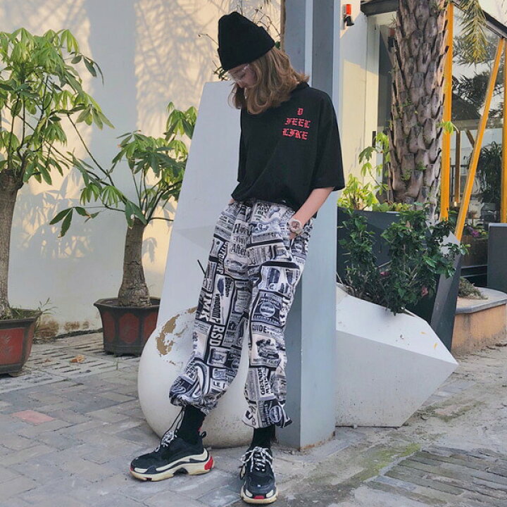 楽天市場 即納あり ロングパンツ ウエストゴム ドロスト モノトーン 外国風 レトロ アート 総柄 ストリート ボトムス ダンス 衣装 ヒップホップ コスチューム 韓国ファッション 大きいサイズ 個性的 服 原宿系 ダンス衣装decorative