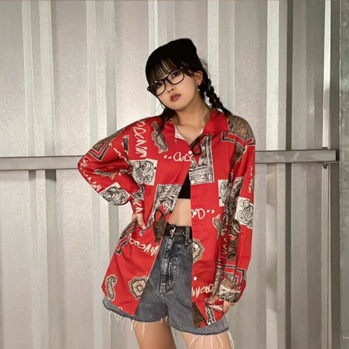 楽天市場】【即納あり】 柄シャツ ペイズリー柄 レッド 総柄 アート 