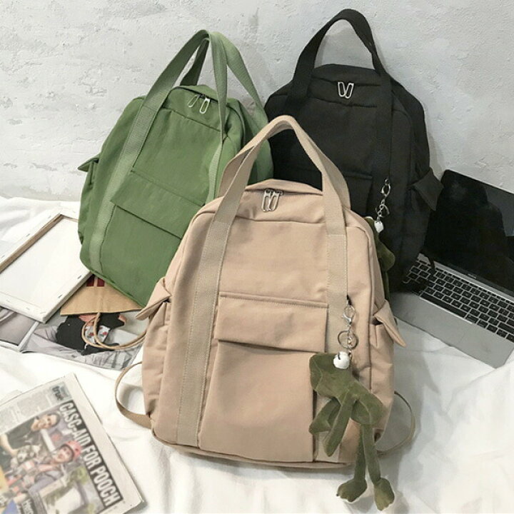 楽天市場 バックパック リュックサック カエル Bigキーホルダー付き スクエア型 無地 シンプル カジュアル ジップ ファスナー 個性的 服 韓国ファッション 原宿系 ダンス衣装decorative