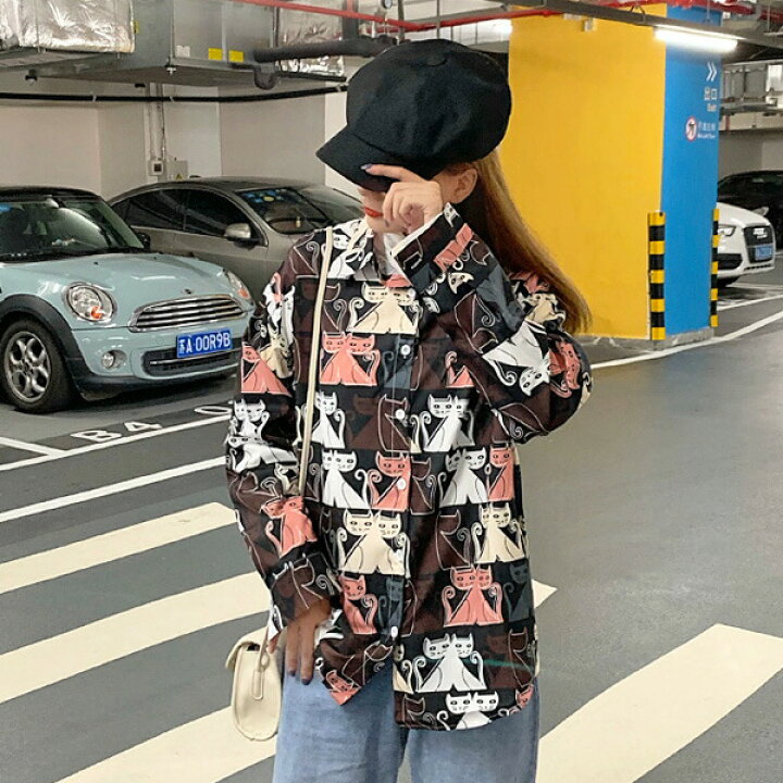楽天市場 即納あり 柄シャツ ネコ 猫 カラフル 総柄 イラスト プリント 長袖 トップス ダンス 衣装 ヒップホップ コスチューム 韓国ファッション 大きいサイズ 個性的 服 原宿系 ダンス衣装decorative