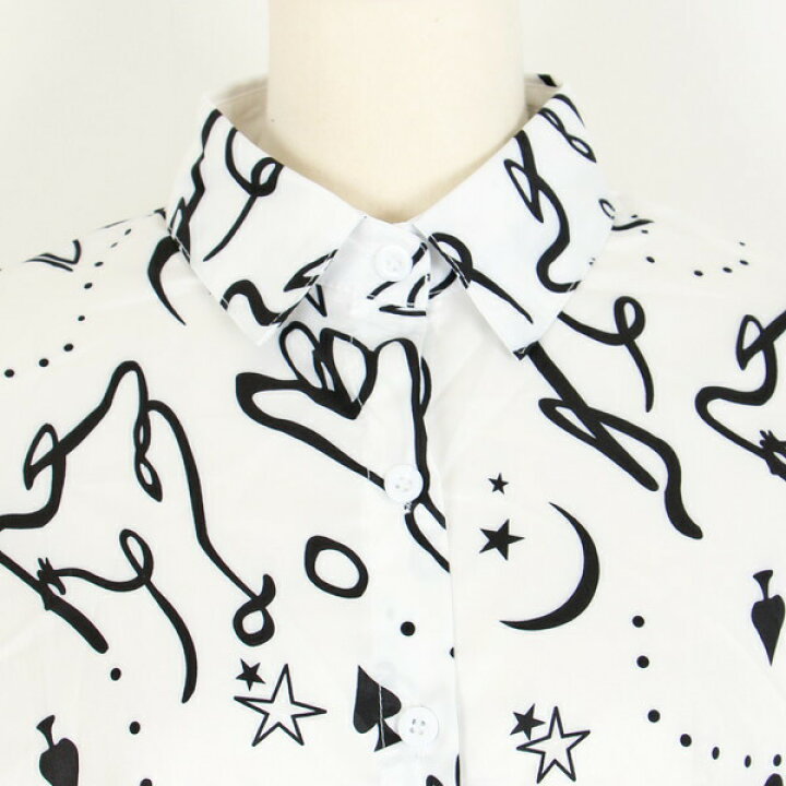 楽天市場 即納あり 柄シャツ グラフィカル イラスト モノトーン ビッグシルエット 長袖 トップス ダンス 衣装 ヒップホップ コスチューム 韓国ファッション 大きいサイズ 個性的 服 原宿系 ダンス衣装decorative