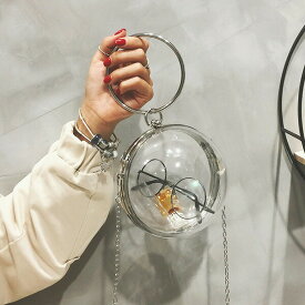 球体バッグ クリア 透明 シルバーチェーン ショルダーバッグ ハンドバッグ ダンス 衣装 コスチューム 韓国ファッション 個性的 服 原宿系