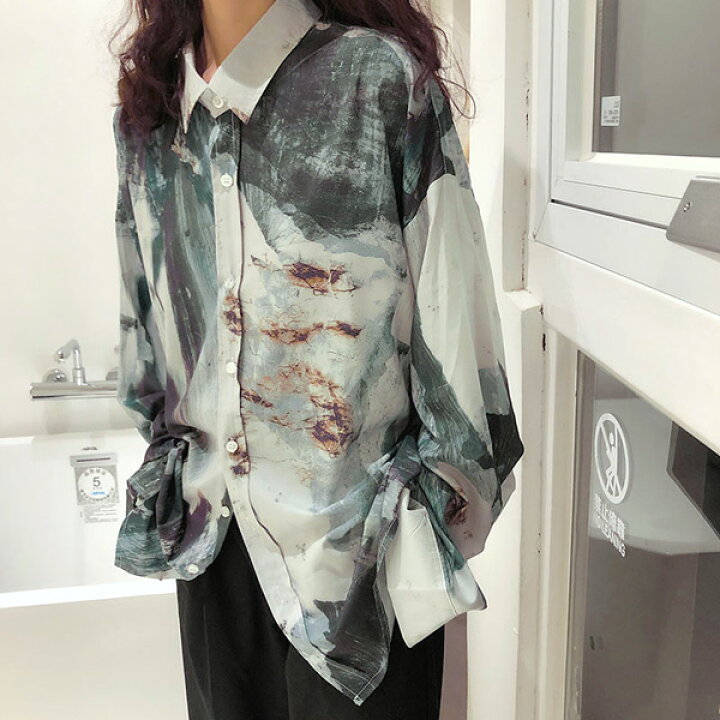 楽天市場】柄シャツ シャツ レディース 長袖 おしゃれ オーバーサイズ 