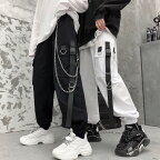 カーゴパンツ レディース ジョガーパンツ サイドテープデザイン チェーン付き ウエストゴム ダンス 衣装 ヒップホップ コスチューム 韓国ファッション 大きいサイズ 個性的 服