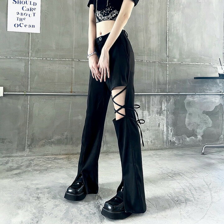 フレアスラックス opium y2k 韓国SEXXDEVIL フレアパンツ y2k opium 