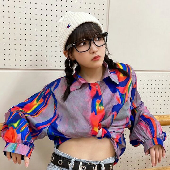 楽天市場 即納あり 柄シャツ シャツ ブラウス 長袖 レインボー カラフル モアレ グラデーション ダンス 衣裳 ヒップホップ 大きいサイズ ビッグシルエット 韓国 原宿系 ファッション レディース ゆめかわいい 服 奇抜 派手 個性的 コスチューム ダンス衣装decorative