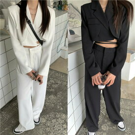 セットアップ ジャケット パンツ スーツ ショート丈 クロップド丈 白 黒 ダンス 衣装 ヒップホップ コスチューム 韓国ファッション 大きいサイズ 個性的 服