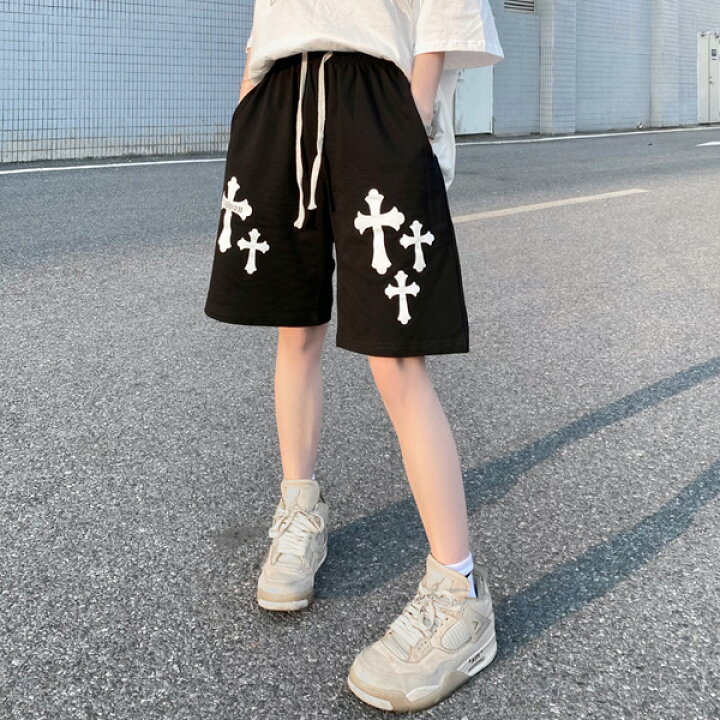 楽天市場】ハーフパンツ クロス 十字架 黒 ブラック 春 夏 秋 ドロスト 