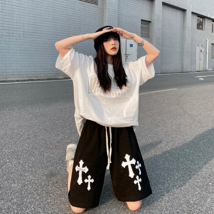 楽天市場】ハーフパンツ クロス 十字架 黒 ブラック 春 夏 秋 ドロスト 