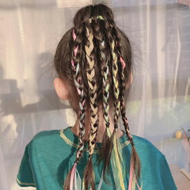 エクステ風 ヘアゴム 5個セット リボン レース カラフル ゴム ダンス キッズ 女の子 子ども用 ファッション ヘアアクセサリー ヘアアレンジ 髪型 三つ編み 編み込み セット