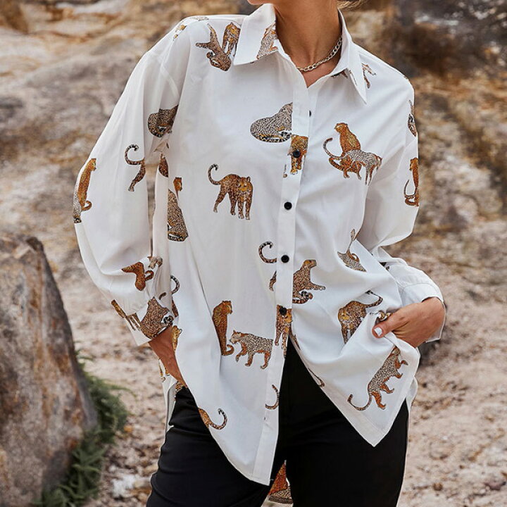 楽天市場】柄シャツ レオパード柄 ロングシャツ 長袖 ヒョウ柄  