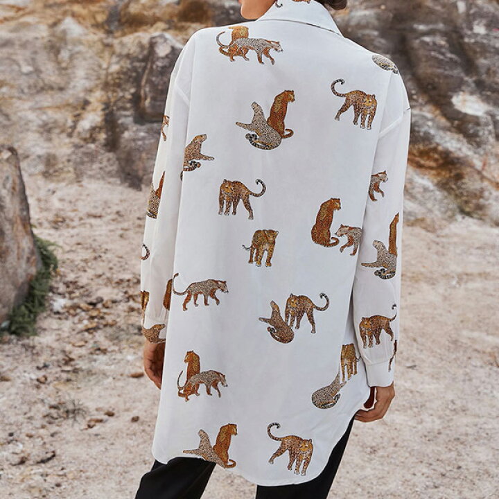 楽天市場】柄シャツ レオパード柄 ロングシャツ 長袖 ヒョウ柄  