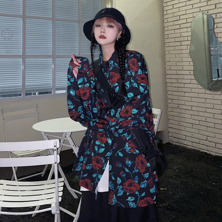 楽天市場】柄シャツ ダーク ローズ柄 薔薇柄 ビッグシルエット 長袖 