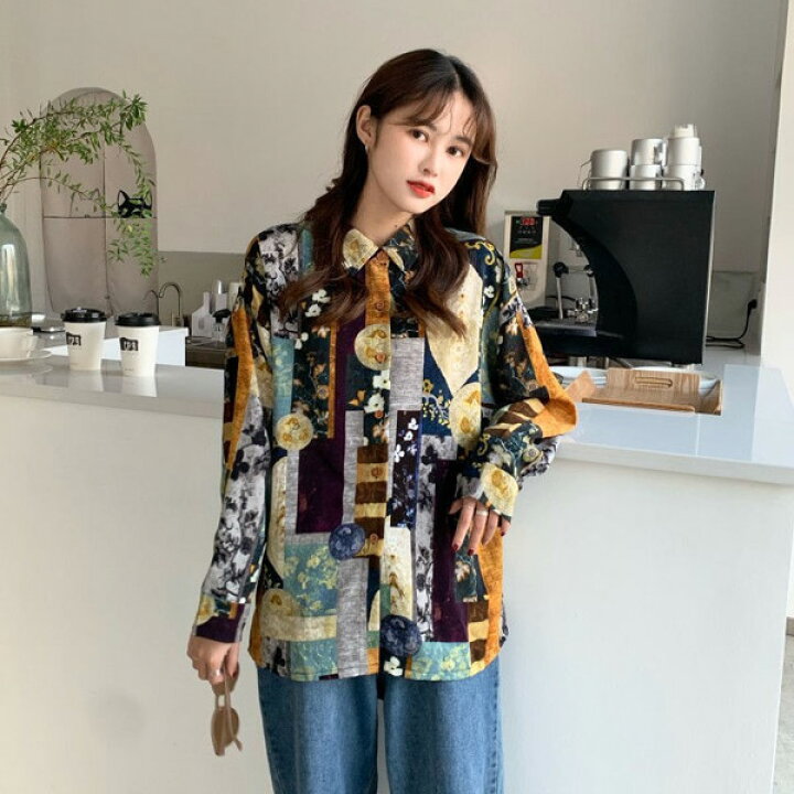 楽天市場】柄シャツ アート コラージュ風 月 花 レトロ オーバーサイズ 