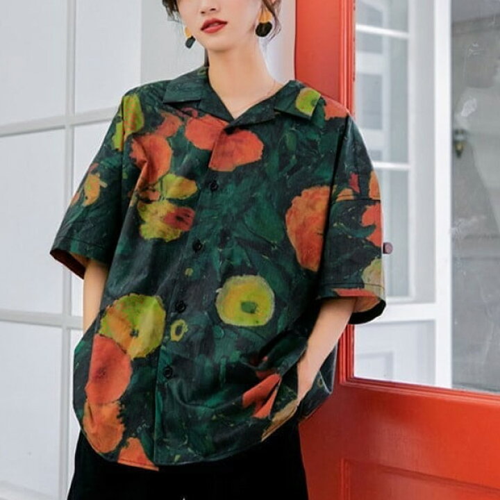 楽天市場】柄シャツ ボタニカル柄 オープンカラーシャツ レトロ 絵画風  