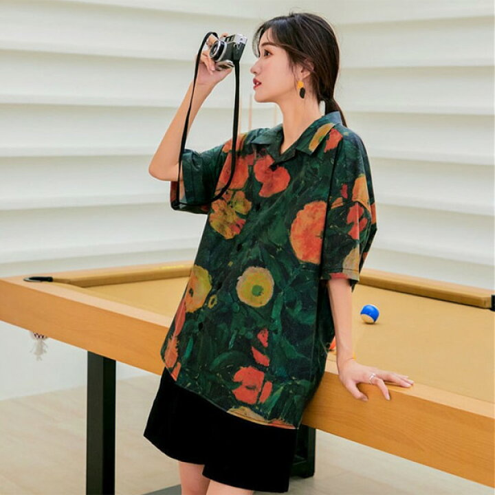 楽天市場】柄シャツ ボタニカル柄 オープンカラーシャツ レトロ 絵画風  