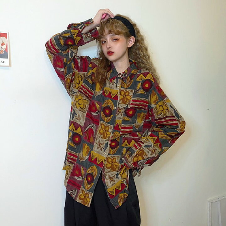 楽天市場】柄シャツ フラワー柄 タイルデザイン レトロ 花柄 絵画風 