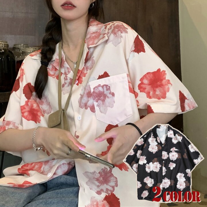 楽天市場】柄シャツ フラワー柄 オープンカラーシャツ 半袖シャツ 