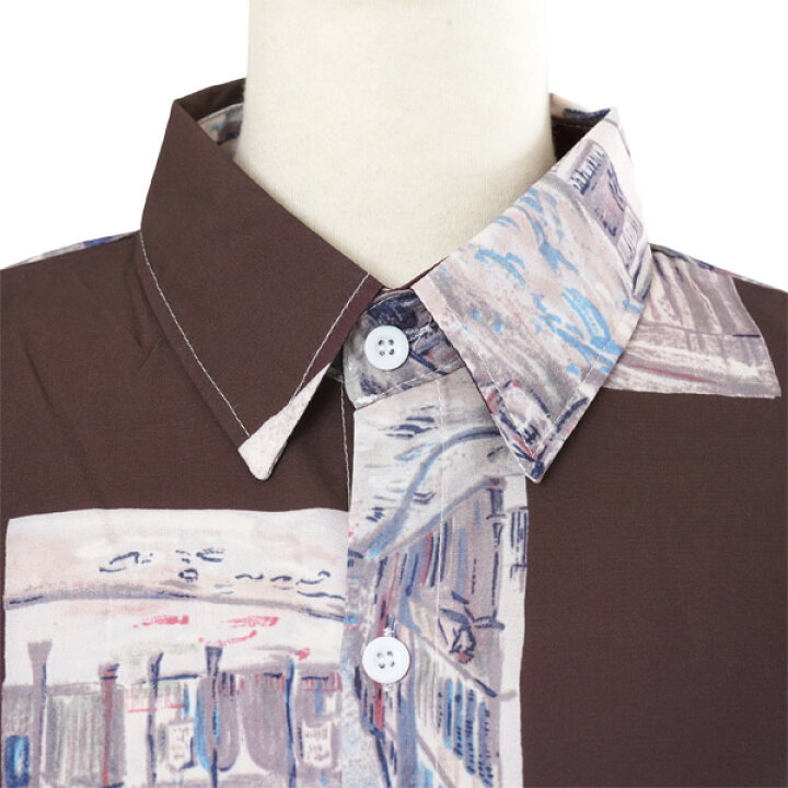 楽天市場】柄シャツ パッチワーク風 レトロ アート 風景 街並み  
