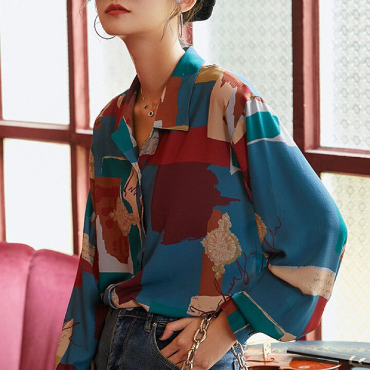 楽天市場】柄シャツ オープンカラーシャツ コラージュ風 レトロ アート
