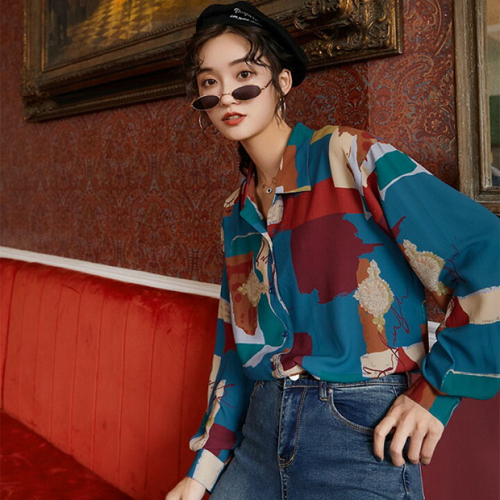 楽天市場】柄シャツ オープンカラーシャツ コラージュ風 レトロ アート 