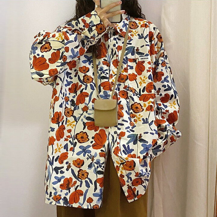 楽天市場】柄シャツ フラワー柄 花柄 レトロ 北欧風 長袖シャツ 