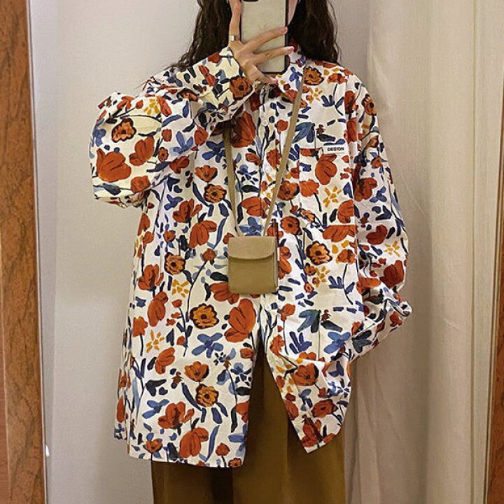 楽天市場】柄シャツ フラワー柄 花柄 レトロ 北欧風 長袖シャツ 