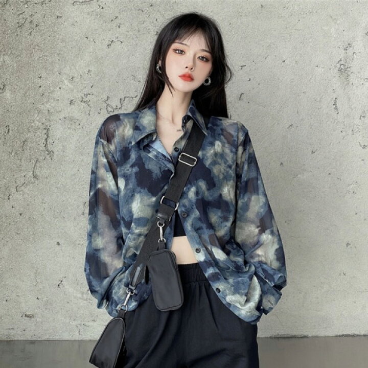 楽天市場】柄シャツ タイダイ柄 シアーシャツ 透け感 シースルー 長袖 