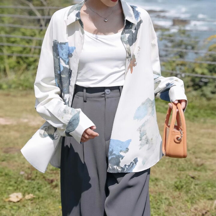 楽天市場】柄シャツ アースカラー アート 長袖シャツ オーバーサイズ 