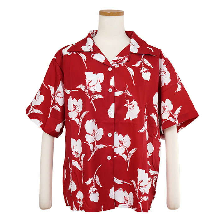 楽天市場】柄シャツ 花柄 花 白花 フラワー半袖 オープンカラー レッド 