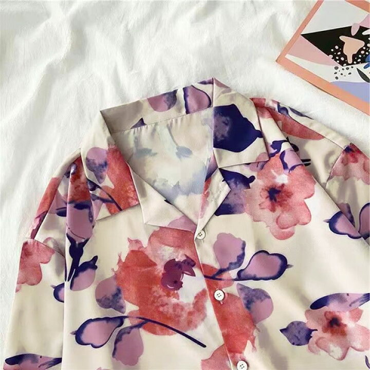 楽天市場】柄シャツ フラワー 花柄 サテン マット オープンカラー 
