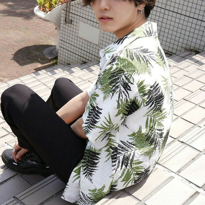楽天市場 即納あり アロハシャツ 柄シャツ シャツ メンズ レディース 半袖 五分袖 リーフ柄 葉柄 植物柄 シダの葉 総柄 ダンス 衣装 ヒップホップ コスチューム 韓国ファッション ストリート系ファッション 大きいサイズ 個性的 ダンス衣装decorative