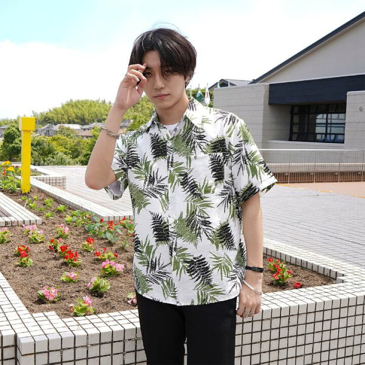 楽天市場 即納あり アロハシャツ 柄シャツ シャツ メンズ レディース 半袖 五分袖 リーフ柄 葉柄 植物柄 シダの葉 総柄 ダンス 衣装 ヒップホップ コスチューム 韓国ファッション ストリート系ファッション 大きいサイズ 個性的 ダンス衣装decorative