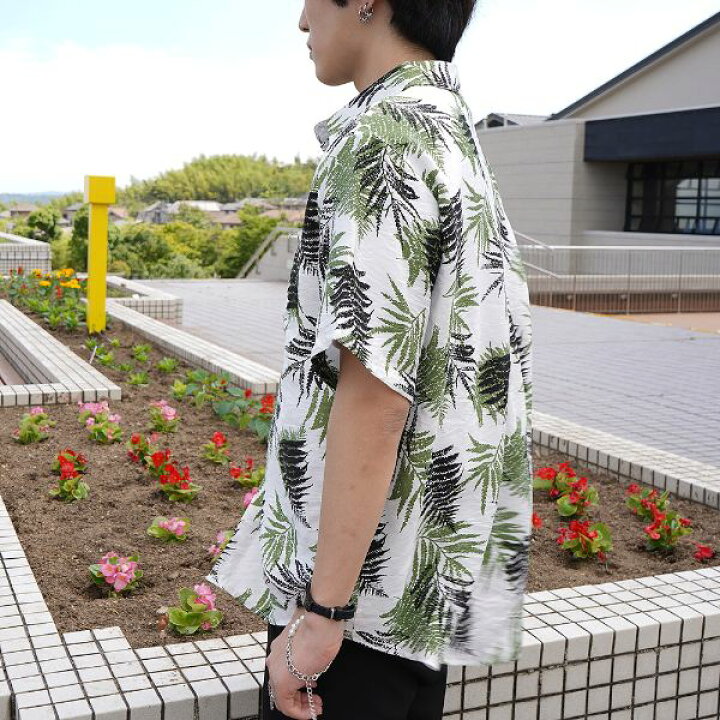 楽天市場 即納あり アロハシャツ 柄シャツ シャツ メンズ レディース 半袖 五分袖 リーフ柄 葉柄 植物柄 シダの葉 総柄 ダンス 衣装 ヒップホップ コスチューム 韓国ファッション ストリート系ファッション 大きいサイズ 個性的 ダンス衣装decorative