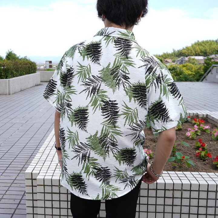 楽天市場 即納あり アロハシャツ 柄シャツ シャツ メンズ レディース 半袖 五分袖 リーフ柄 葉柄 植物柄 シダの葉 総柄 ダンス 衣装 ヒップホップ コスチューム 韓国ファッション ストリート系ファッション 大きいサイズ 個性的 ダンス衣装decorative