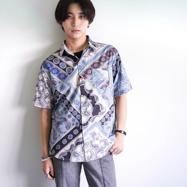 楽天市場】柄シャツ シャツ メンズ レディース 半袖 五分袖 バンダナ柄  