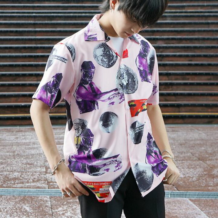 楽天市場 即納あり 柄シャツ ミラーボール ピンク 紫 ギラギラ オープンカラー 半袖 シャツ ダンス 衣装 ヒップホップ コスチューム 韓国ファッション 大きいサイズ 個性的 服 ダンス衣装decorative
