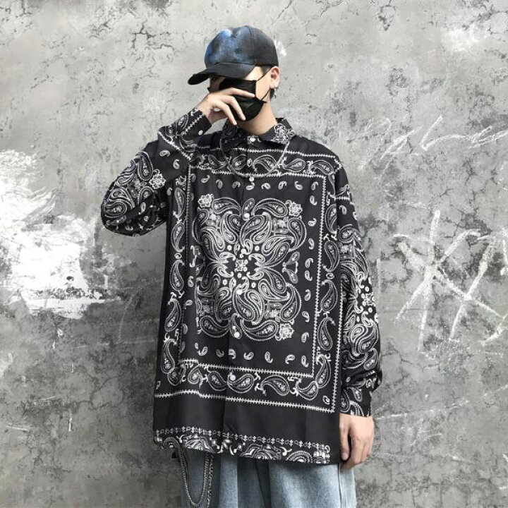 楽天市場 柄シャツ バンダナパターン ペイズリー柄 ブラック 長袖 シャツ ダンス 衣装 ヒップホップ コスチューム 韓国ファッション 大きいサイズ 個性的 服 ダンス衣装decorative