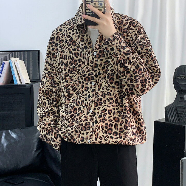 楽天市場】柄シャツ レオパード柄 長袖シャツ ヒョウ柄 グレー 