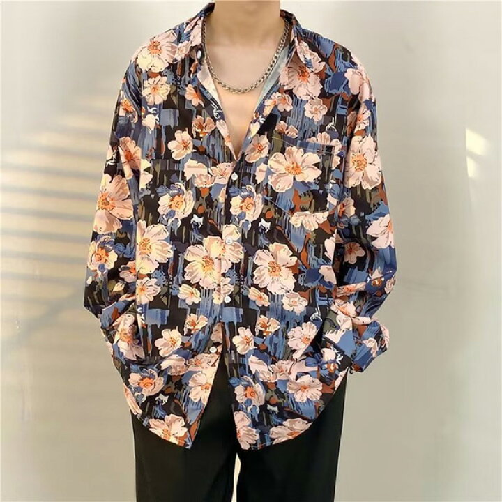 楽天市場】柄シャツ レトロ フラワー柄 長袖 和風 花柄 シャツ ダンス 
