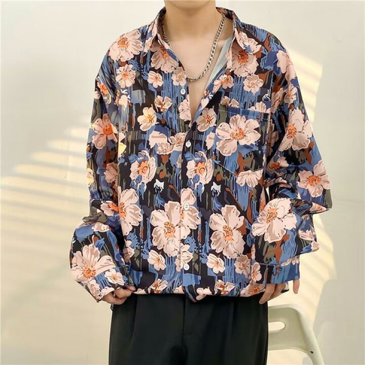 楽天市場】柄シャツ レトロ フラワー柄 長袖 和風 花柄 シャツ ダンス 