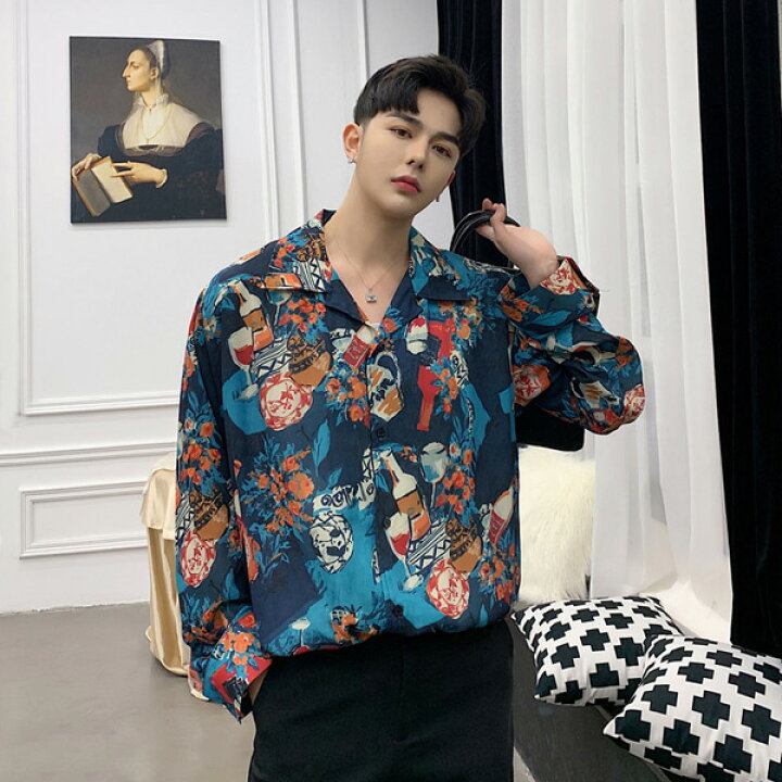 楽天市場】柄シャツ ヴィンテージ アート レトロ 花柄 長袖 シャツ  